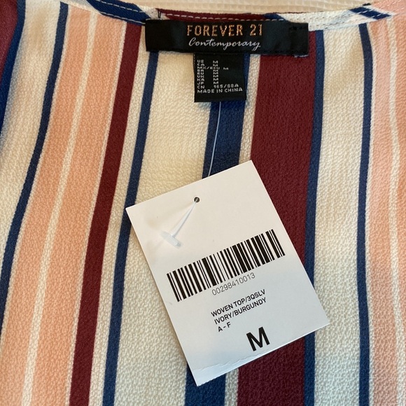 Forever 21 Contemporary Woven Top Open Front striped Multicolored Top Size M - Picture 9 of 11
